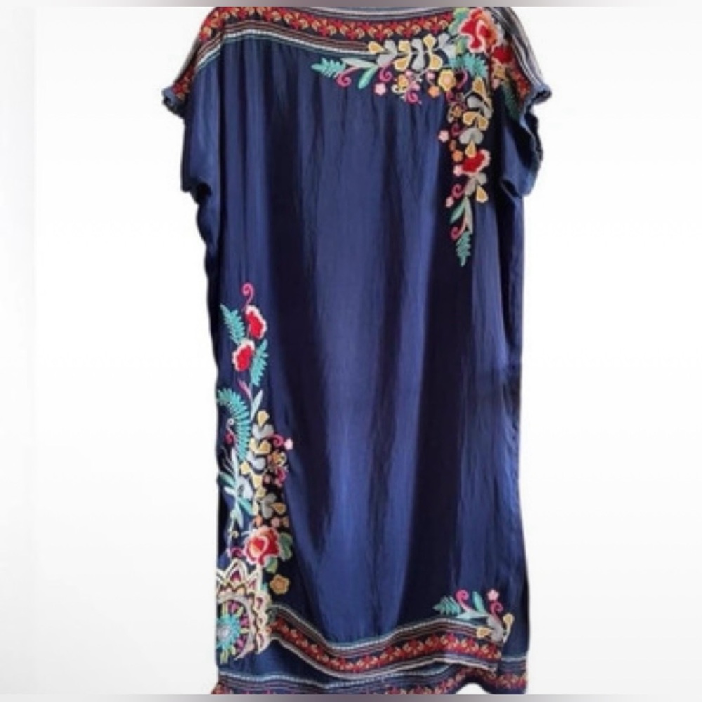Johnny Was Navy Blue Embroidered Floral Tunic Dress S